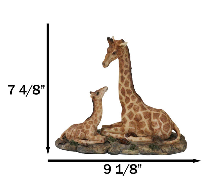 Safari Savannah Masai Giraffe Mother And Calf Sitting On Grasslands Figurine