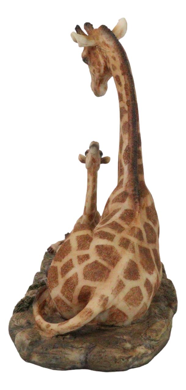 Safari Savannah Masai Giraffe Mother And Calf Sitting On Grasslands Figurine