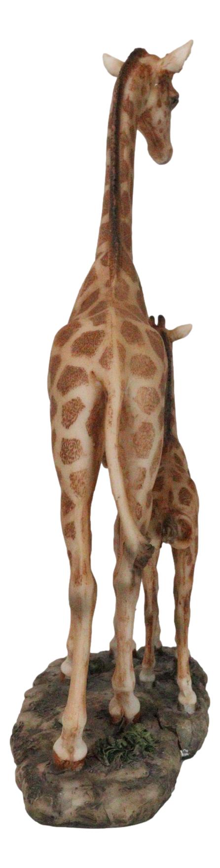 Safari Savannah Masai Giraffe Mother And Calf Strolling On Grasslands Figurine