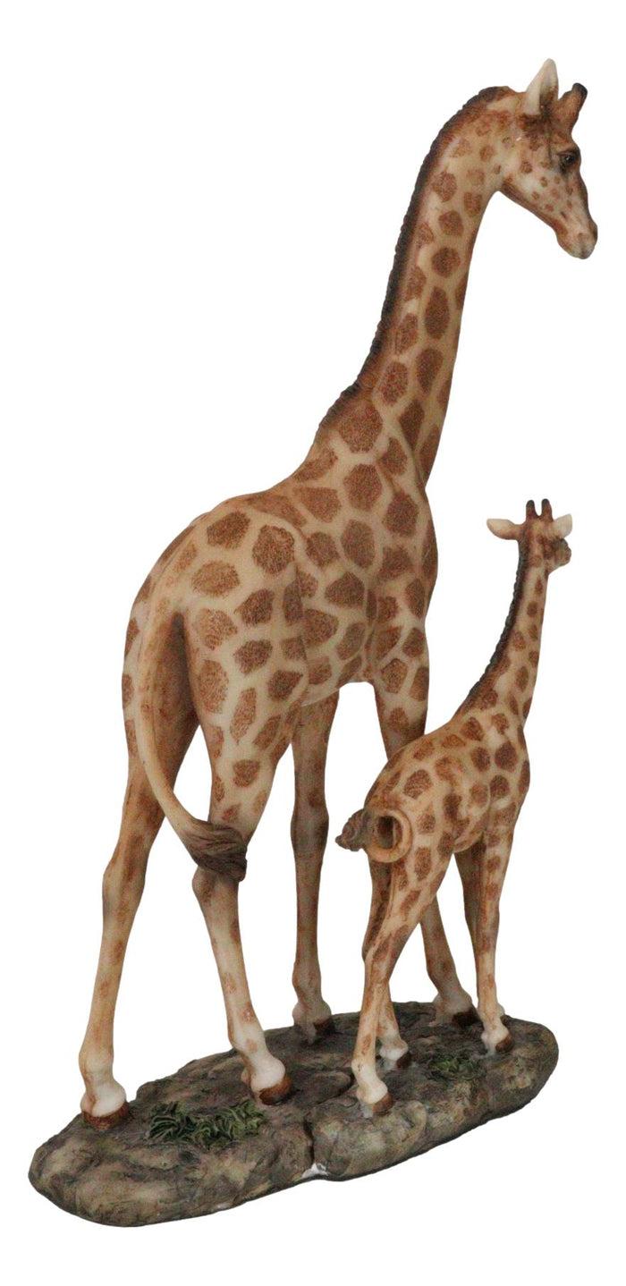 Safari Savannah Masai Giraffe Mother And Calf Strolling On Grasslands Figurine