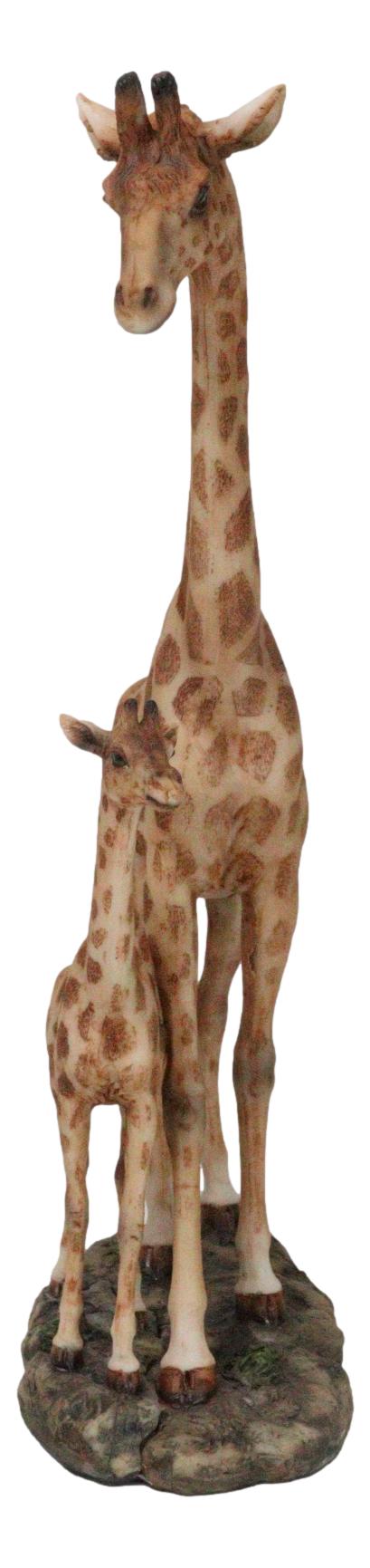 Safari Savannah Masai Giraffe Mother And Calf Strolling On Grasslands Figurine