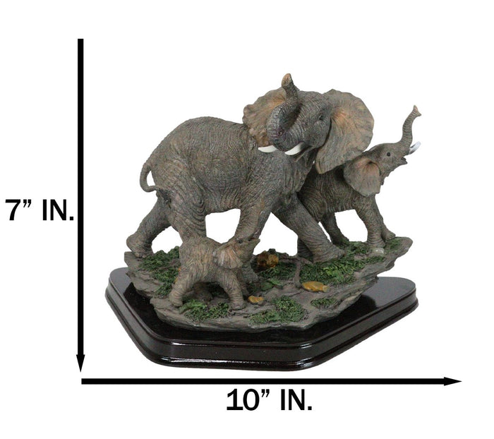 Safari Trio Marching Elephants Father And 2 Calves On Forest Floor Figurine