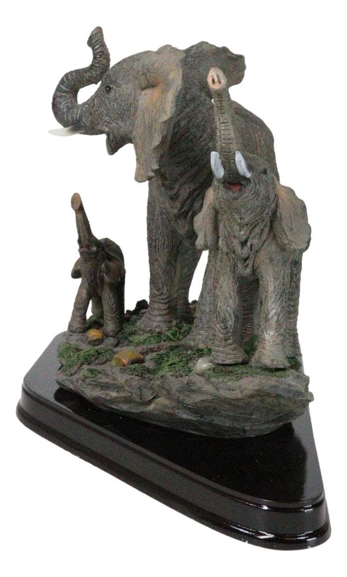 Safari Trio Marching Elephants Father And 2 Calves On Forest Floor Figurine