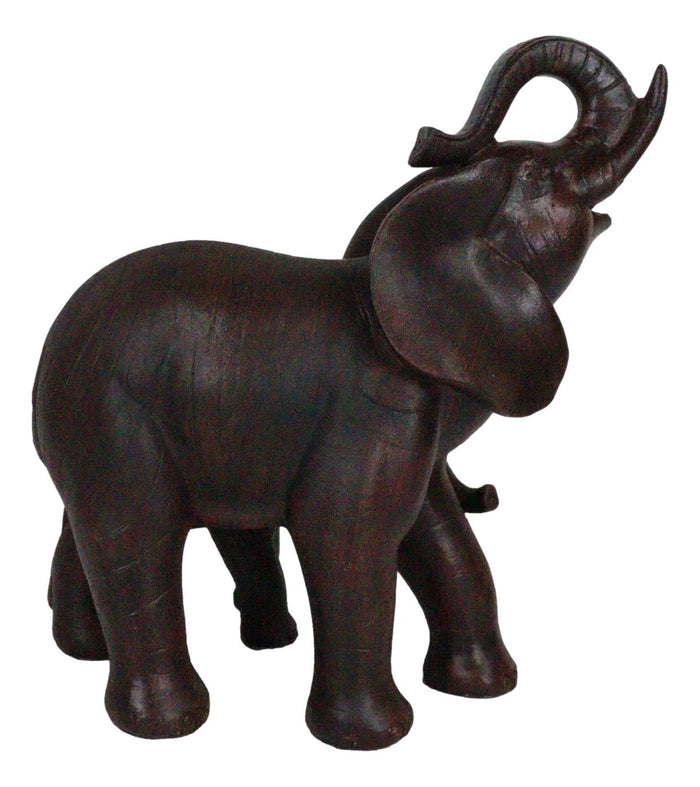 Safari Trunk Up Elephant Father And Calf Family Figurine In Faux Wood Finish
