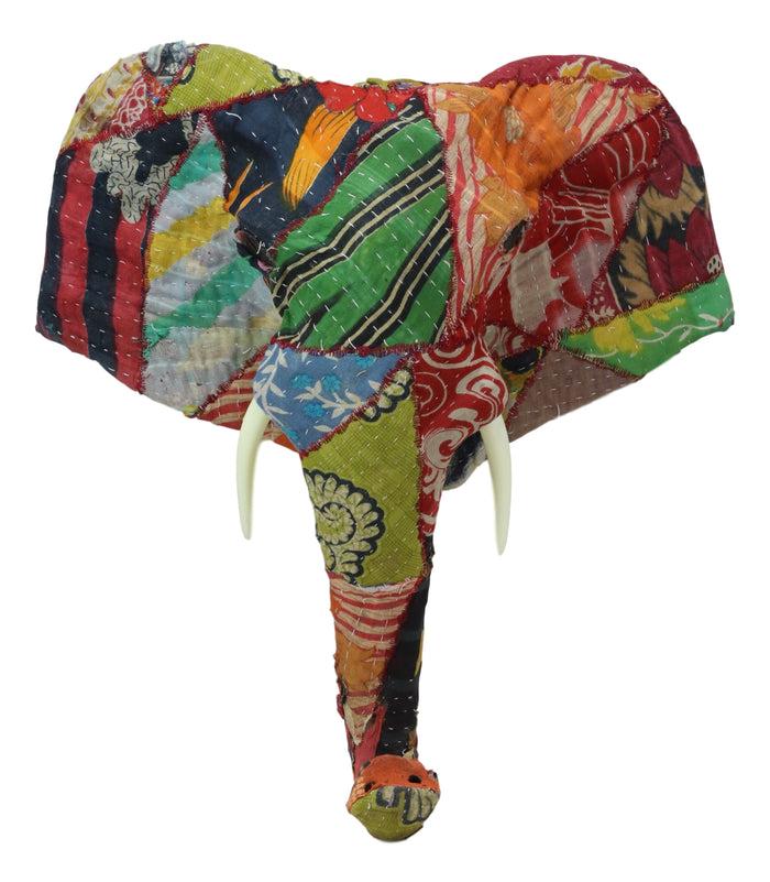 Safari Wild Elephant Hand Crafted Paper Mache In Sari Fabric Wall Head Decor