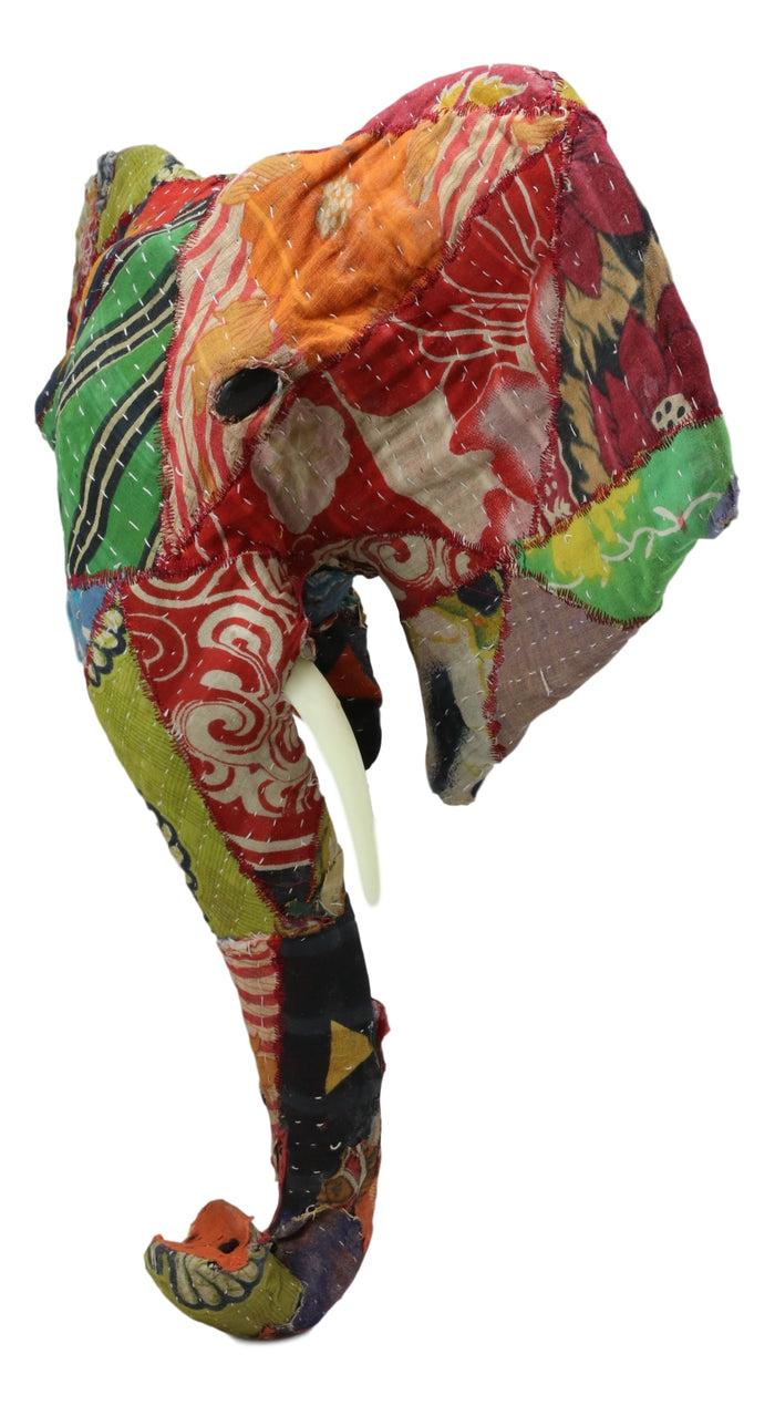 Safari Wild Elephant Hand Crafted Paper Mache In Sari Fabric Wall Head Decor