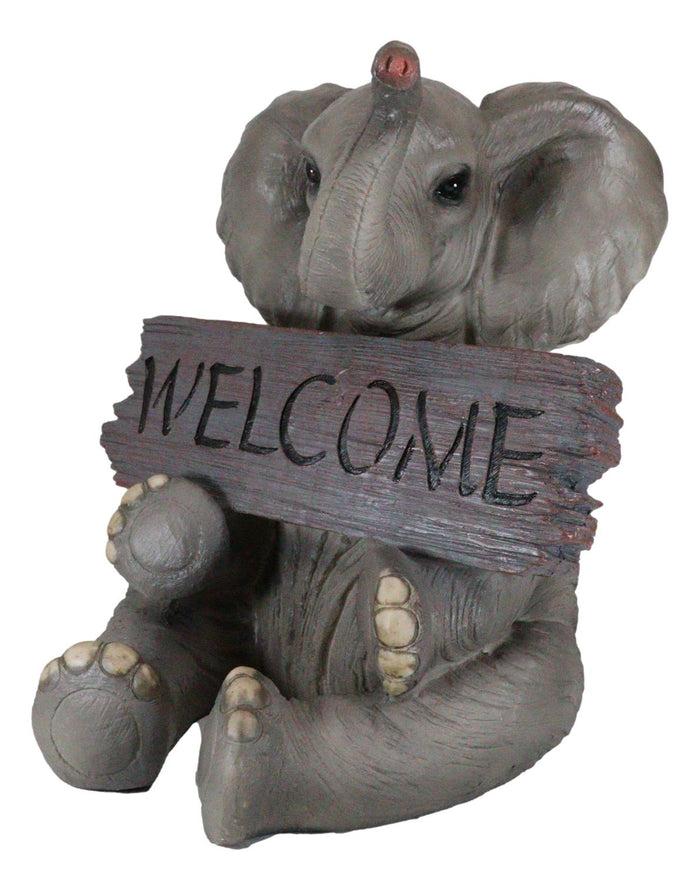 Safari Wildlife Adorable Elephant Pachy Welcome Sign Figurine Patio Decor Statue