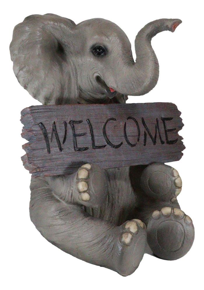 Safari Wildlife Adorable Elephant Pachy Welcome Sign Figurine Patio Decor Statue