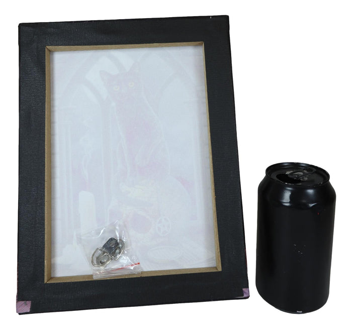 Salem Witch Map Pentagram Skull With Black Cat Wood Framed Canvas Wall Decor
