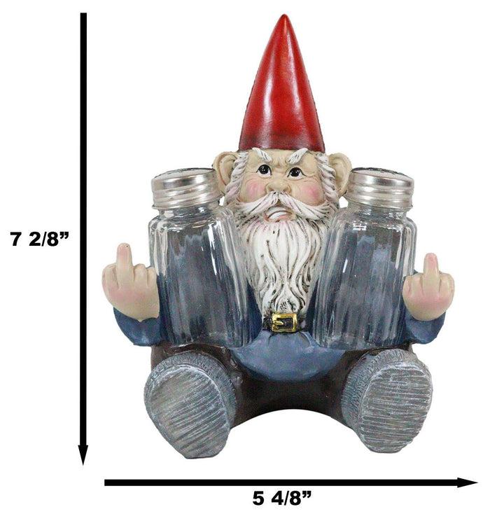 Salty Rude Mr Gnome Flipping The Bird Bugger Off Salt And Pepper Shakers Holder