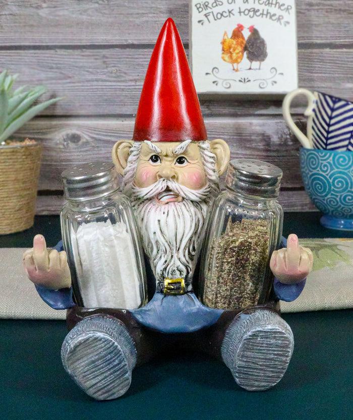 Salty Rude Mr Gnome Flipping The Bird Bugger Off Salt And Pepper Shakers Holder