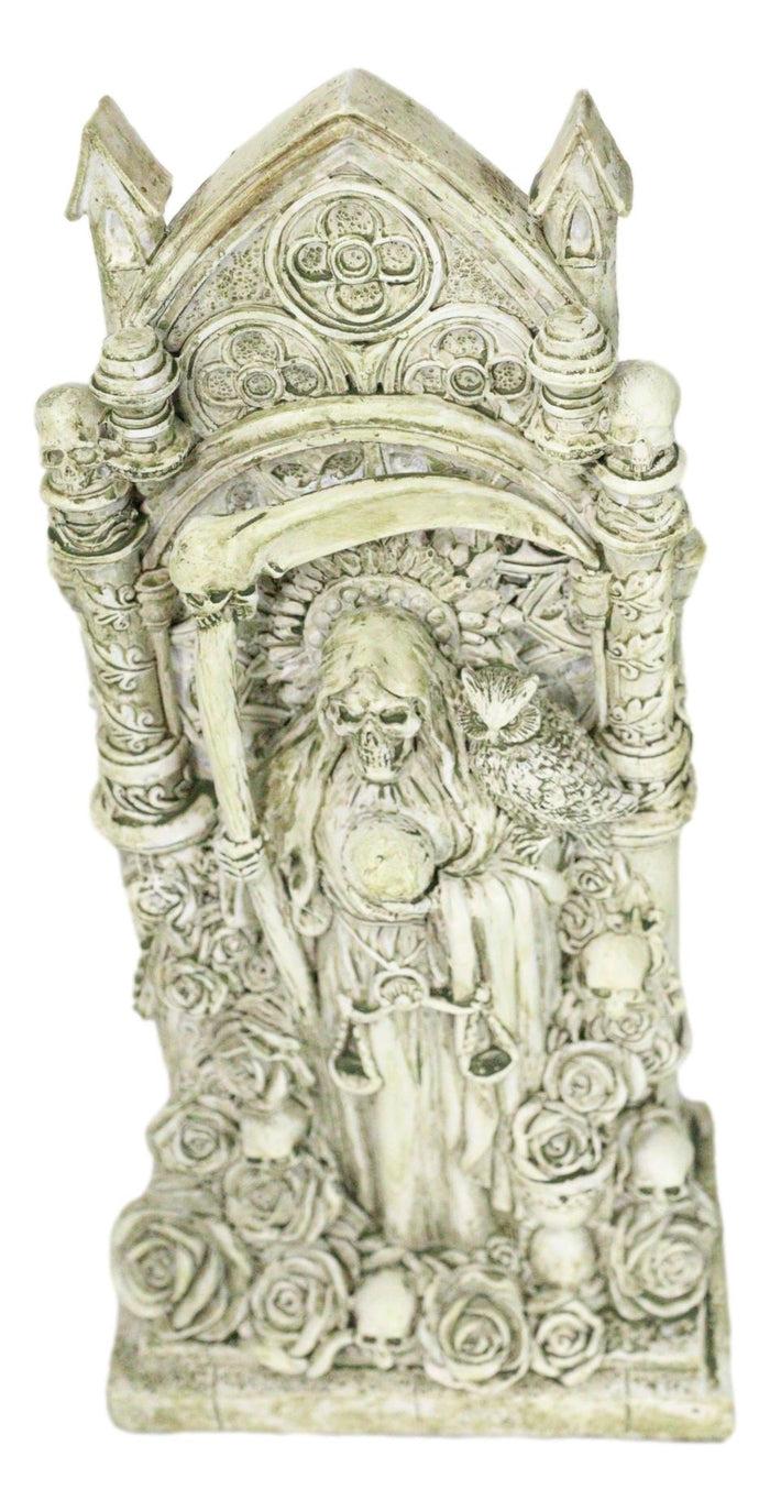 Santa Muerte Holy Death Bone Mother Standing By Skulls Roses Graveyard Statue