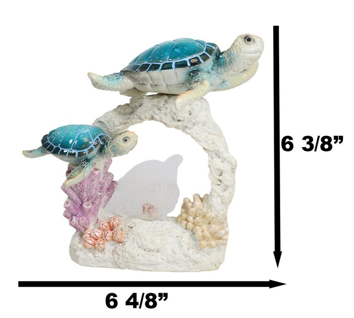 Sea Turtle Mother And Hatchling Family By Coral Reef With 3D LED Light Figurine