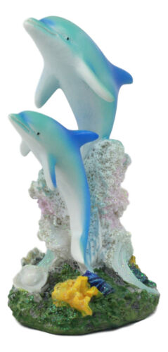 Sea World Nautical Two Bottlenose Dolphins Swimming By Coral Reefs Statue 5.5"H