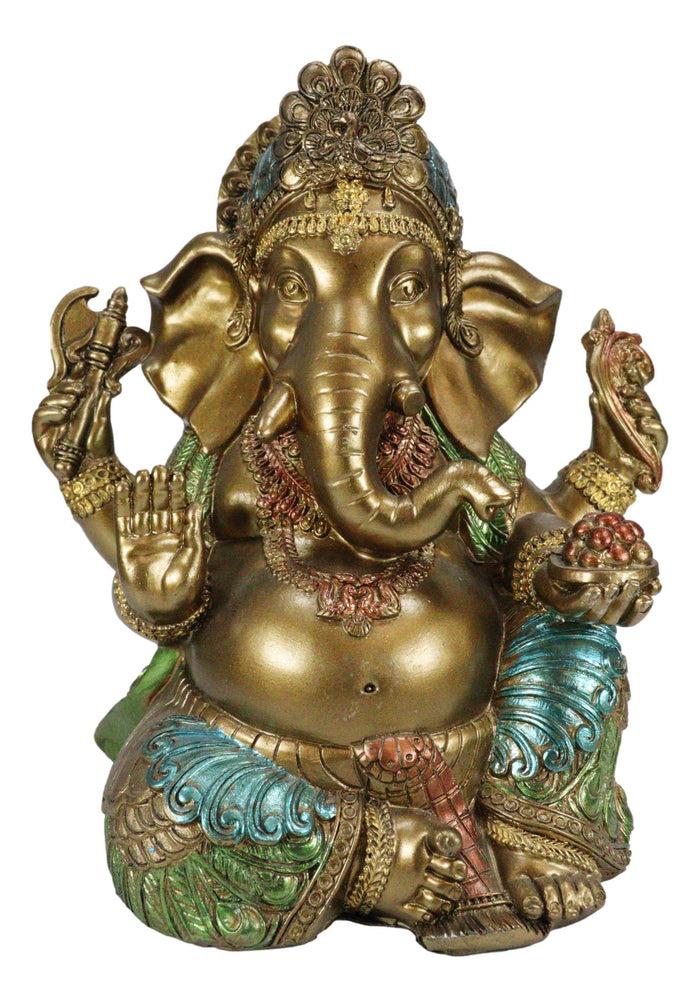 Seated Hindu God Ganesha Ganapati Holding Trident Axe And Modaka Bowl Figurine