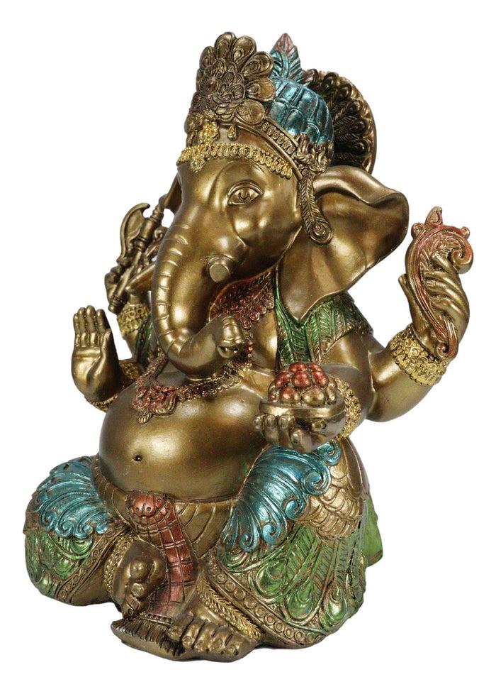 Seated Hindu God Ganesha Ganapati Holding Trident Axe And Modaka Bowl Figurine
