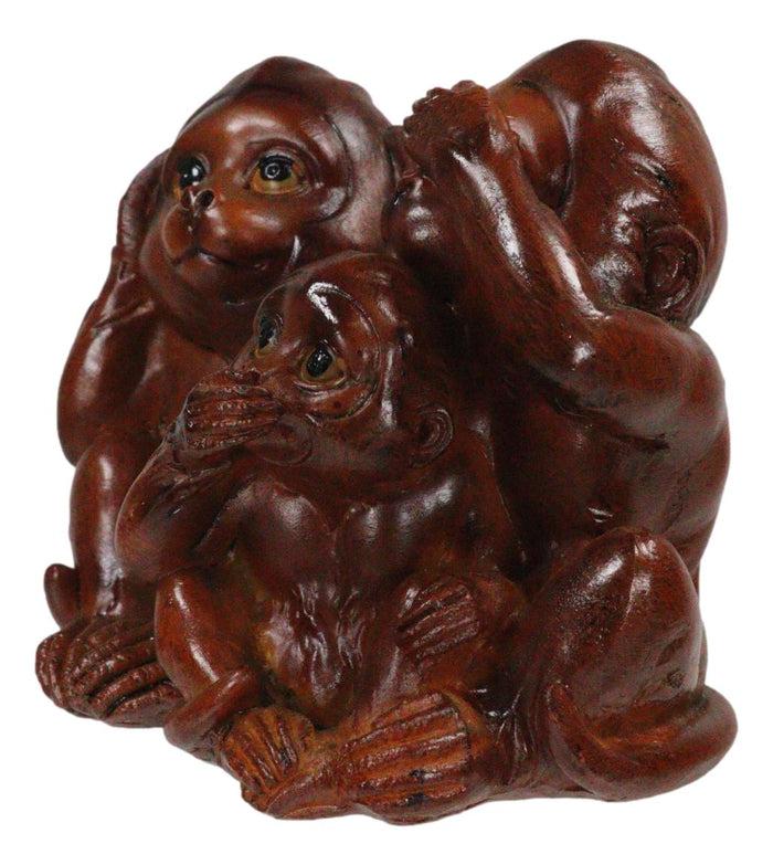 See Hear Speak No Evil Monkeys Figurine In Faux Mahogany Wood Finish Figurine