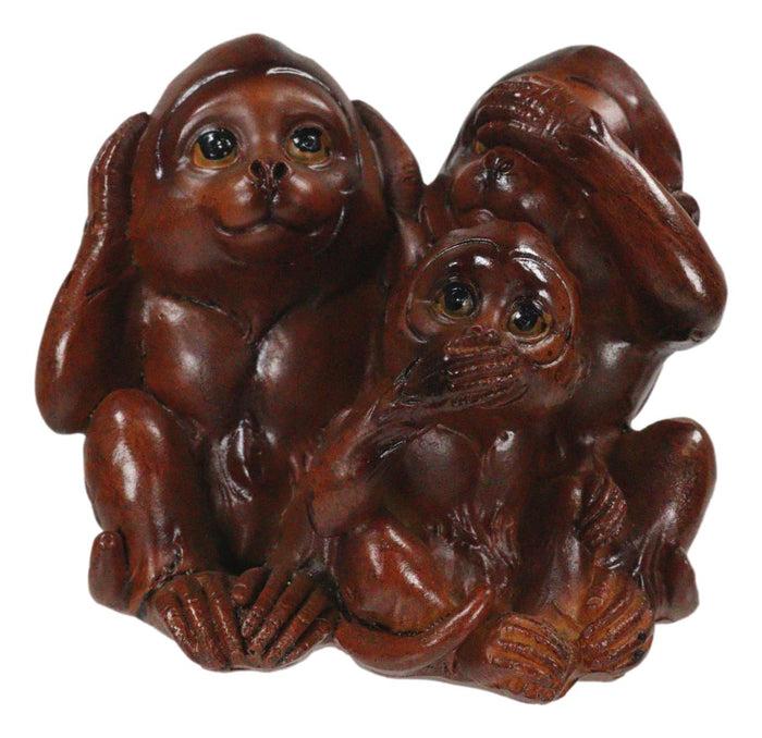 See Hear Speak No Evil Monkeys Figurine In Faux Mahogany Wood Finish Figurine