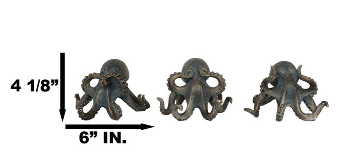 See Hear Speak No Evil Nautical Marine Sea Octopus Tentacles Figurines Set Of 3