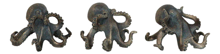 See Hear Speak No Evil Nautical Marine Sea Octopus Tentacles Figurines Set Of 3