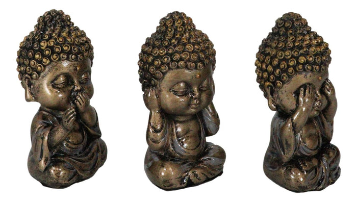 See Hear Speak No Evil Wise Kung Fu Zen Little Buddha Monks Set Of 3 Figurines