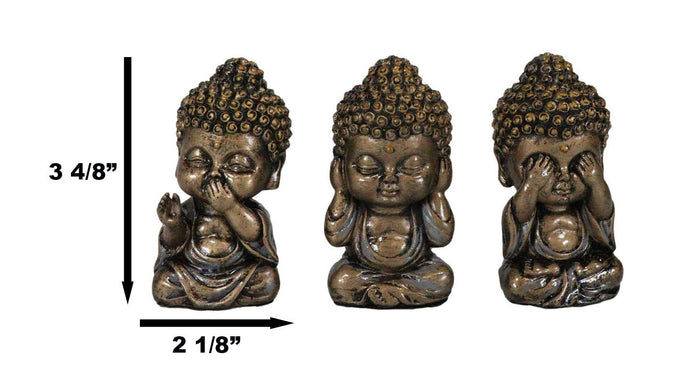 See Hear Speak No Evil Wise Kung Fu Zen Little Buddha Monks Set Of 3 Figurines