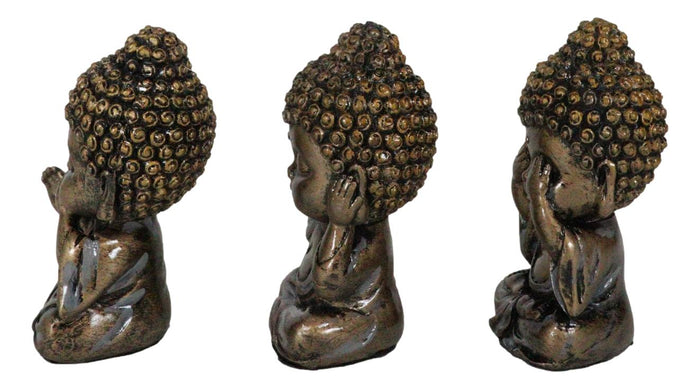 See Hear Speak No Evil Wise Kung Fu Zen Little Buddha Monks Set Of 3 Figurines