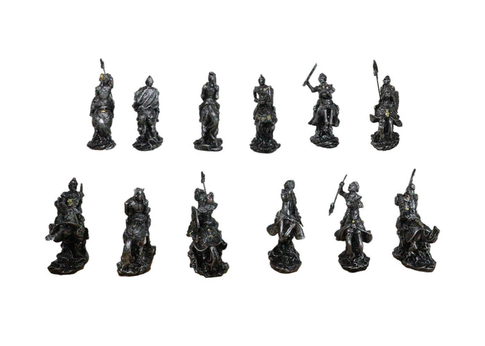 Set Of 12 Medieval Armored Cavalry Horse Knights In Suit Of Armor Figurines