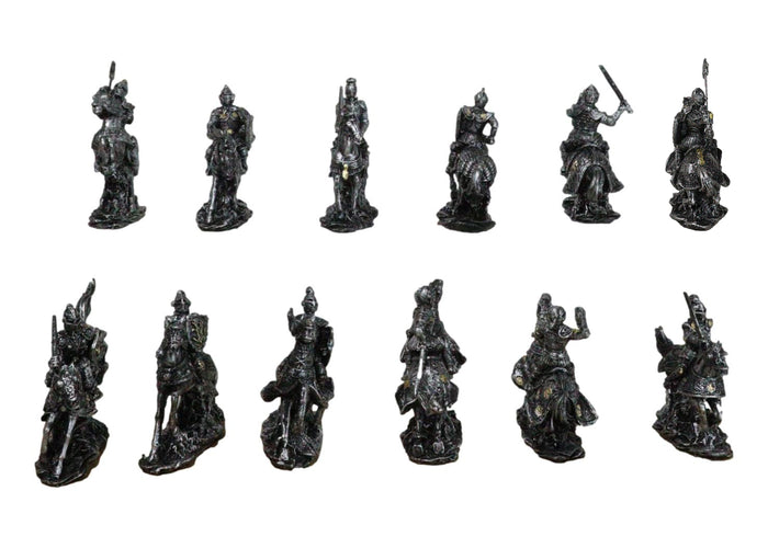 Set Of 12 Medieval Armored Cavalry Horse Knights In Suit Of Armor Figurines
