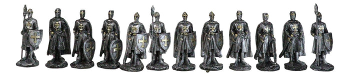 Set Of 12 Medieval Crusader Knights Foot Soldiers In Suit Of Armor Figurines