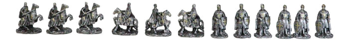 Set Of 12 Medieval Crusader Knights With Swords Shields Horses Mini Figurines
