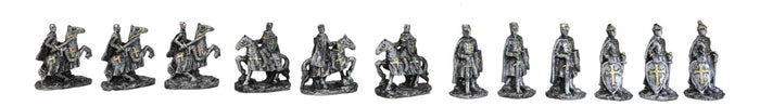 Set Of 12 Medieval Crusader Knights With Swords Shields Horses Mini Figurines