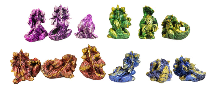 Set Of 12 Metallic Red Green Purple Blue Baby Wyrmling Dragons Mini Figurines