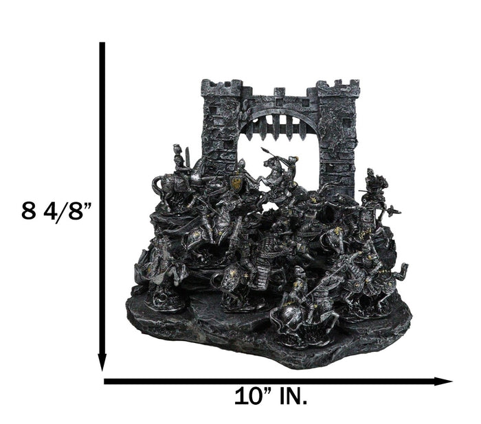 Set Of 12 Mini Armored Knights On Horses And Medieval Castle Drawbridge Display