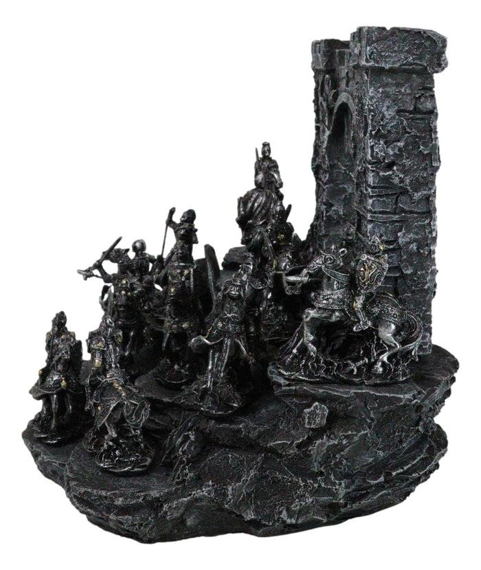Set Of 12 Mini Armored Knights On Horses And Medieval Castle Drawbridge Display