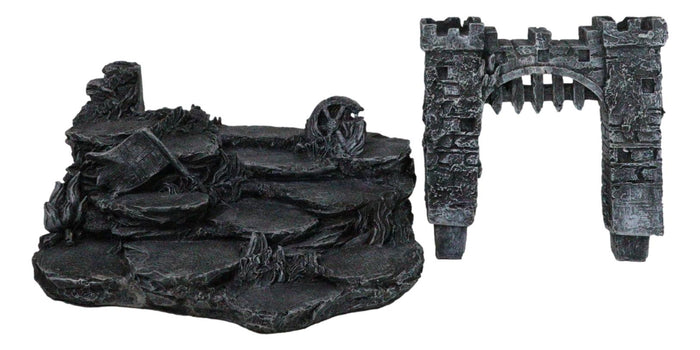 Set Of 12 Mini Armored Knights On Horses And Medieval Castle Drawbridge Display