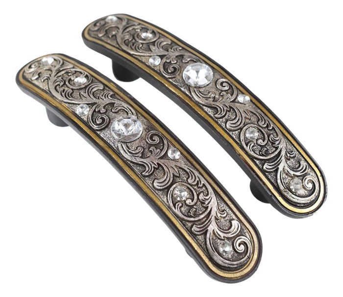 Set Of 12 Western Floral Filigree Lace Silver Bling Drawer Cabinet Bar Pulls