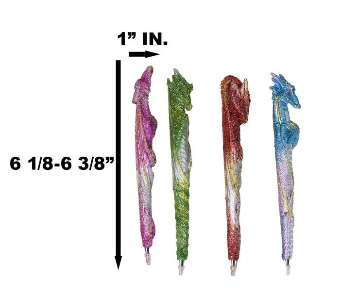 Set Of 16 Colorful Glittering Medieval Fantasy Dragon Figural Ball Point Pens