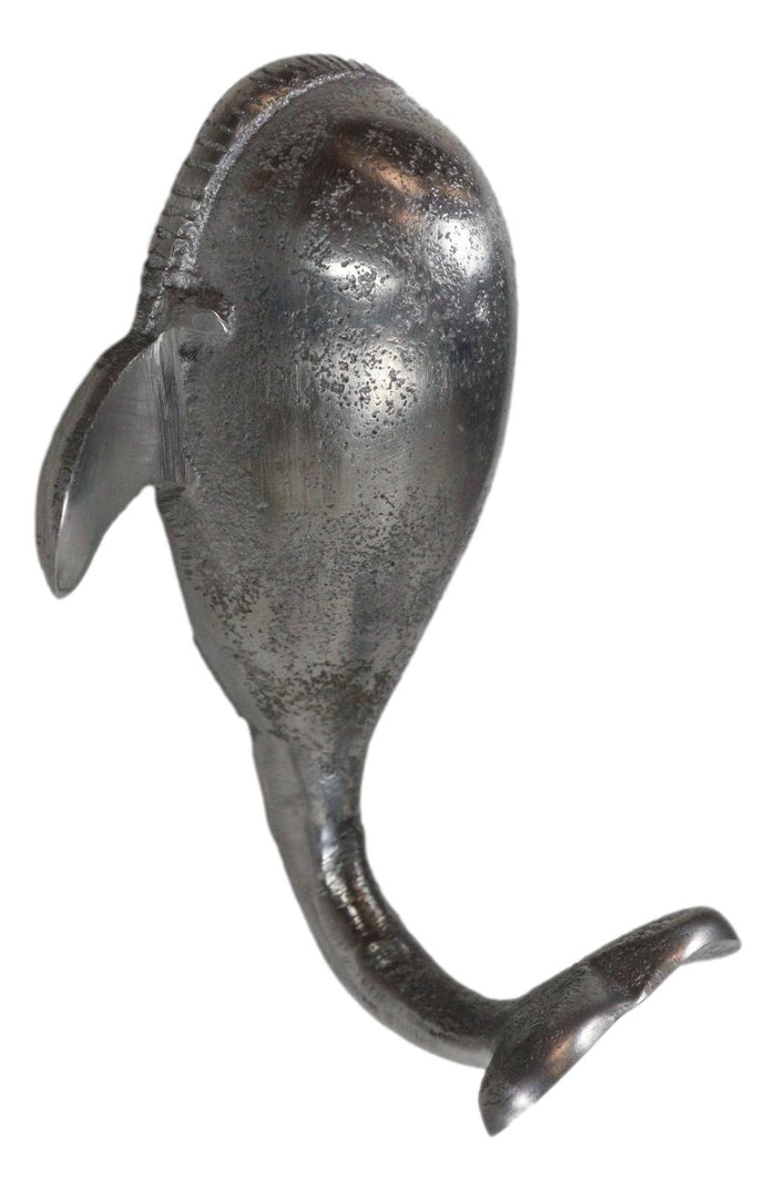 Set Of 2 Aluminum Nautical Marine Beluga Whale Flailing Tail Wall Hook Hangers