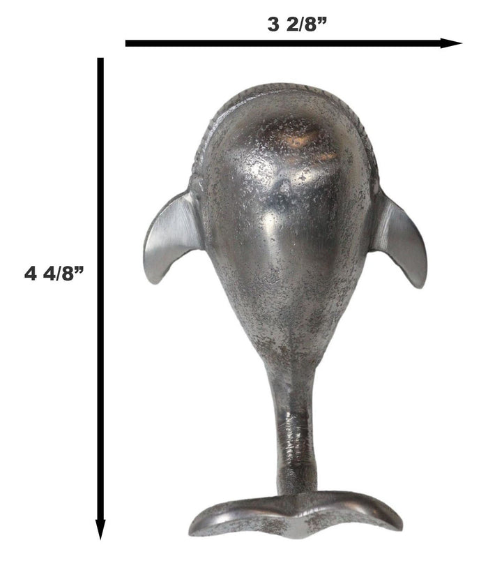 Set Of 2 Aluminum Nautical Marine Beluga Whale Flailing Tail Wall Hook Hangers