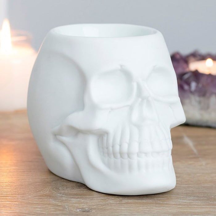 Set Of 2 Black And White Gothic Skull Skeleton Ceramic Votive Candle Oil Warmers