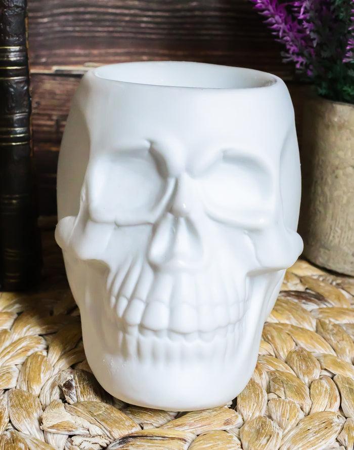 Set Of 2 Black And White Gothic Skull Skeleton Ceramic Votive Candle Oil Warmers