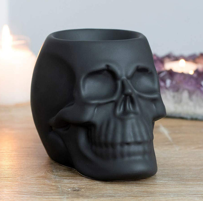 Set Of 2 Black And White Gothic Skull Skeleton Ceramic Votive Candle Oil Warmers