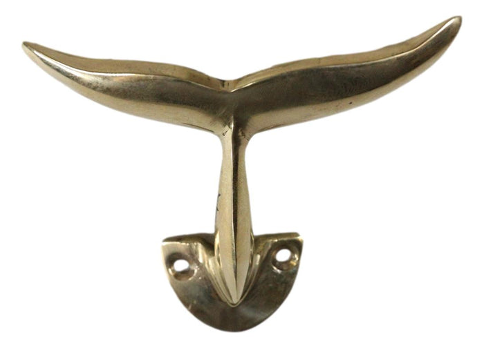 Set Of 2 Brass Gold Nautical Sea Baleen Blue Whale Tail Wall Coat Hook Hangers