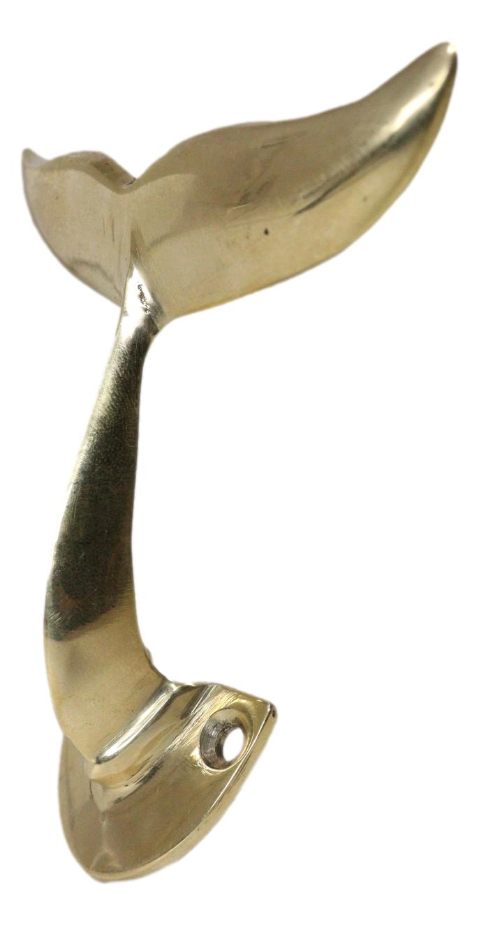 Set Of 2 Brass Gold Nautical Sea Baleen Blue Whale Tail Wall Coat Hook Hangers