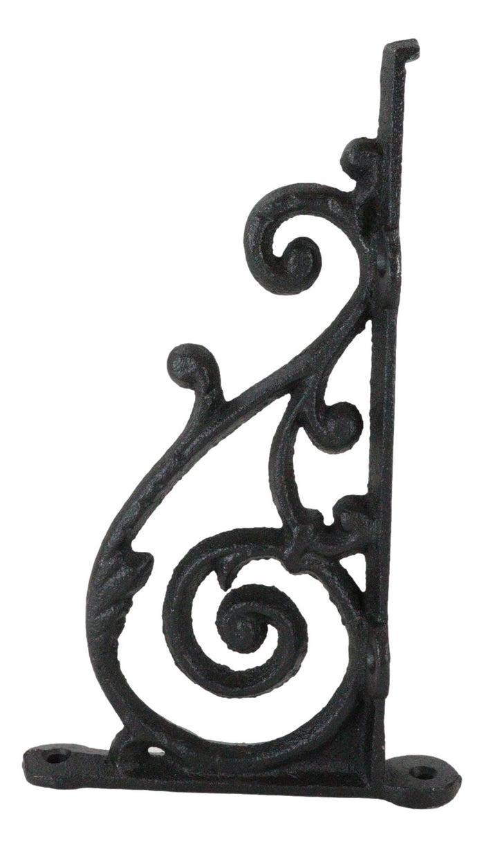 Set Of 2 Cast Iron Black Decorative Victorian Scroll Wall Shelf Brackets 7.5" L
