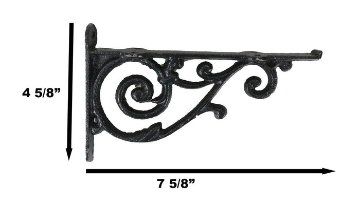 Set Of 2 Cast Iron Black Decorative Victorian Scroll Wall Shelf Brackets 7.5" L