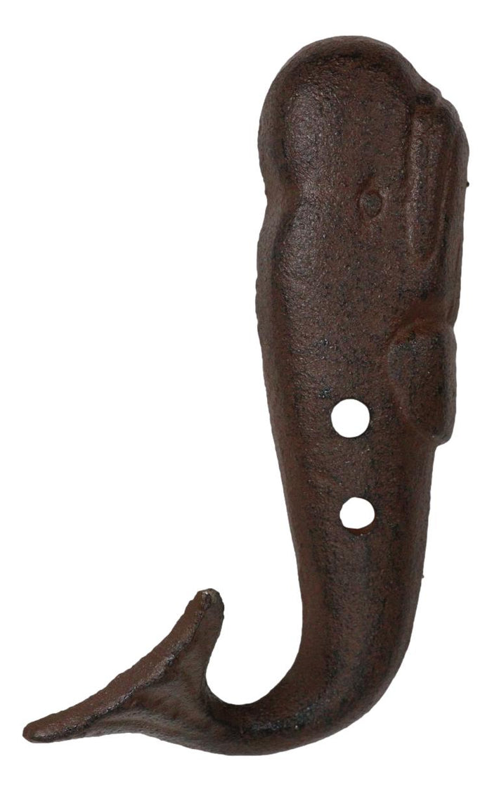 Set Of 2 Cast Iron Nautical Sperm Whale Tail Wall Hooks In Rust Bronze Finish