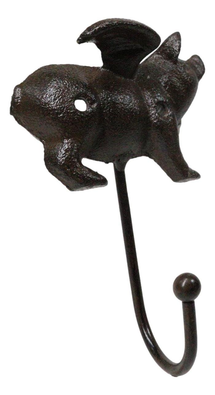 Set Of 2 Cast Iron Rustic Country Flying Angel Pig Wall Hooks Coat Towel Hanger