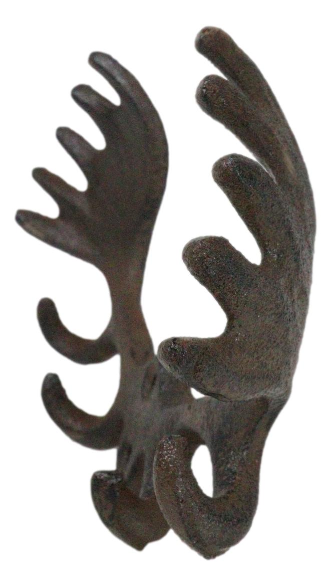 Set Of 2 Cast Iron Western Rustic Bull Moose Antlers Rack 4 Pegs Wall Hooks